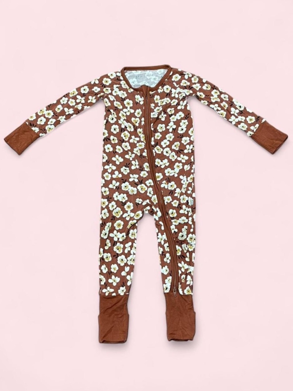 Little Sleepies Mocha Blossom Bamboo Zippy 6–12M Convertible Floral Neutral GUC